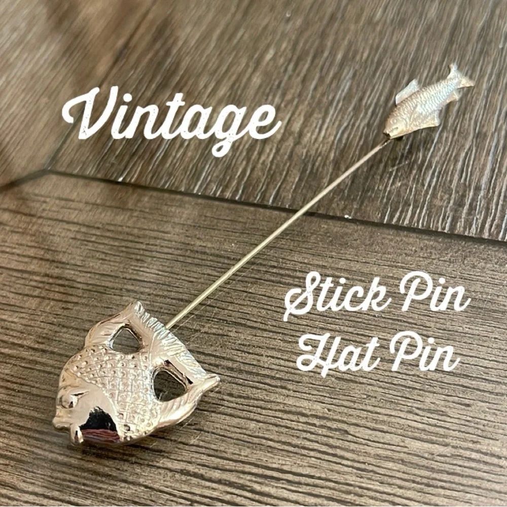 Vintage Silver-tone Double Fish Extra Long Stick Pin - Hat Pin